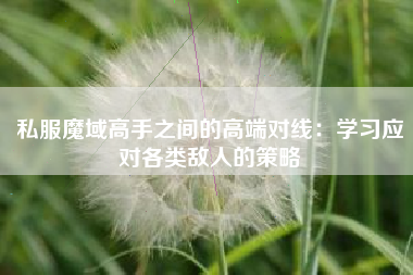 私服魔域高手之间的高端对线：学习应对各类敌人的策略
