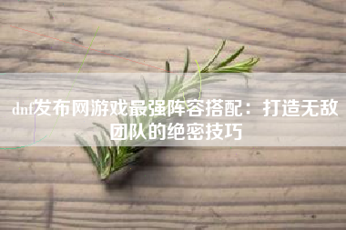 dnf发布网游戏最强阵容搭配：打造无敌团队的绝密技巧