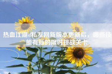 热血江湖sf私发网新版本更新后，哪些技能有新的限时挑战关卡
