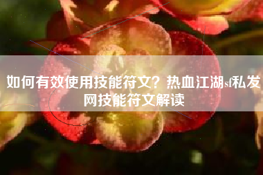 如何有效使用技能符文？热血江湖sf私发网技能符文解读