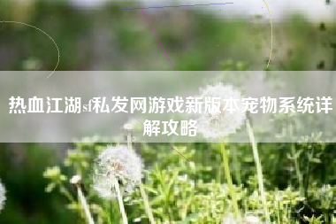 热血江湖sf私发网游戏新版本宠物系统详解攻略
