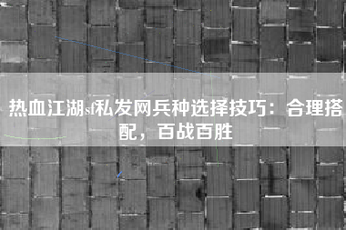 热血江湖sf私发网兵种选择技巧：合理搭配，百战百胜