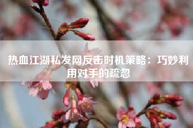 热血江湖私发网反击时机策略：巧妙利用对手的疏忽