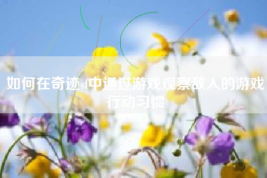 如何在奇迹sf中通过游戏观察敌人的游戏行动习惯